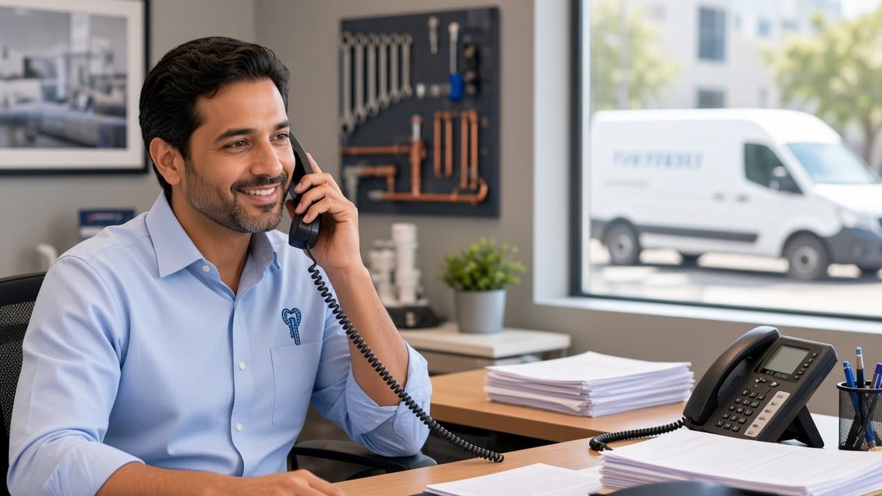 Plumbing company dispatcher on a customer service call with AI triage and plumber dispatch