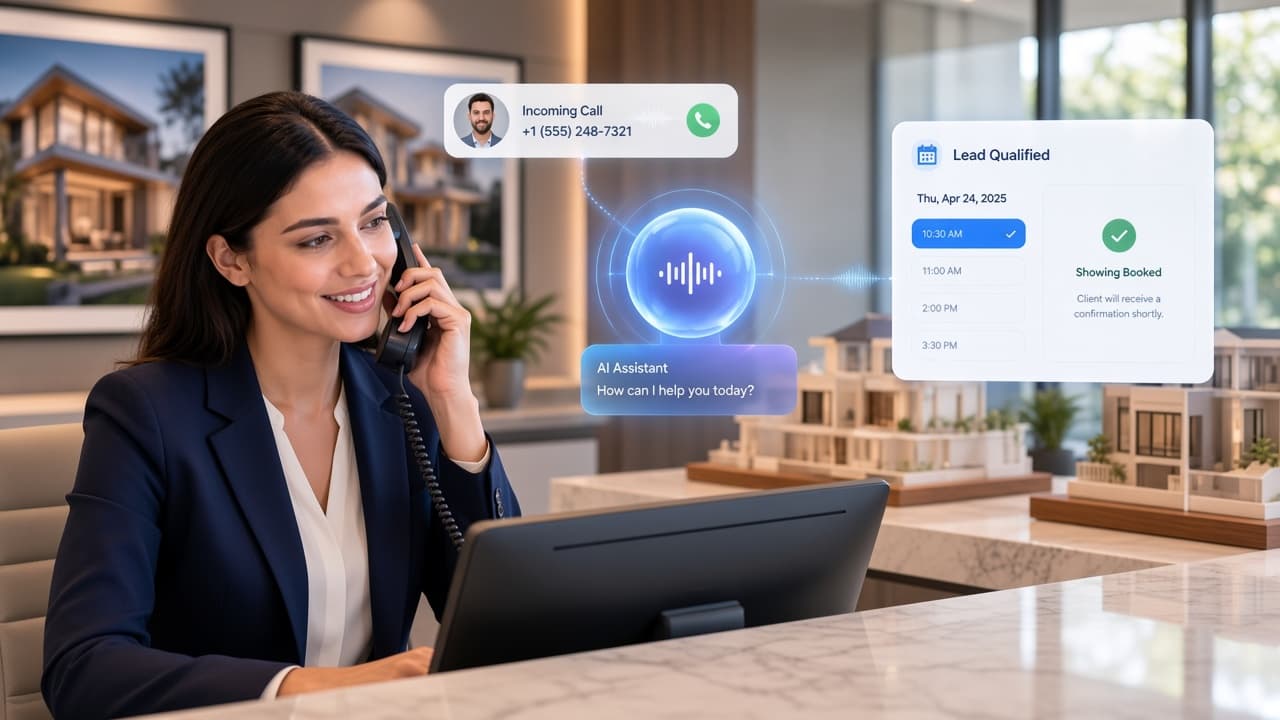 Real estate professional receiving a property inquiry with AI conversation and qualified lead handoff