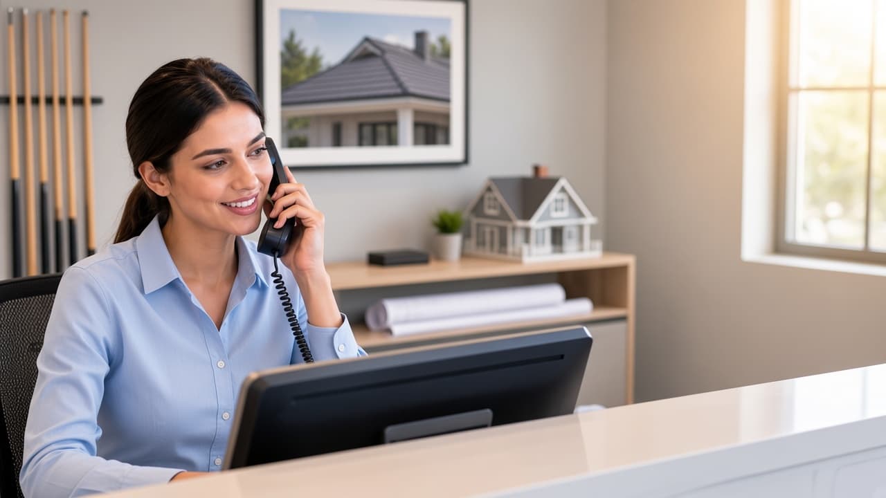 Roofing office professional receiving a homeowner inquiry with AI lead qualification